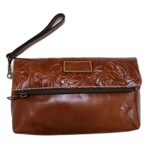 Patricia Nash brown leather Valerie wristlet clutch bag foldover wallet purse